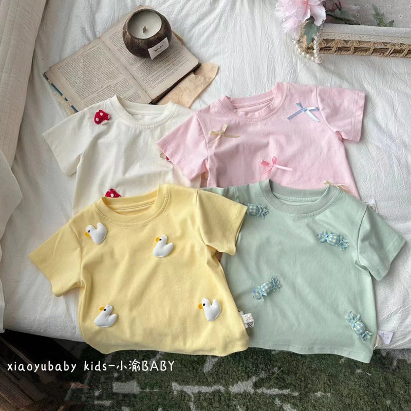 Girls' Cotton Cartoon T-Shirt 2024 – Korean Style Summer Tee