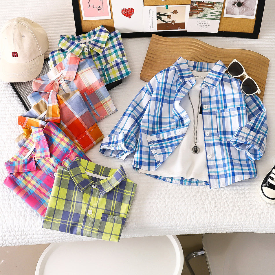 Kids Cotton Plaid Shirt Long Sleeve Spring Autumn