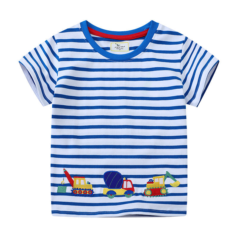 Boys’ Cartoon Digger T-Shirt – 2025 Embroidered Cotton