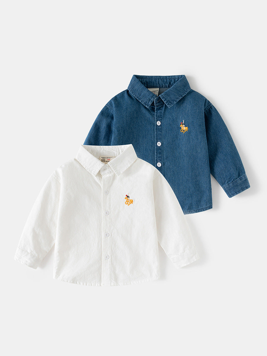 Boys Korean Style Denim Long Sleeve Shirt Spring Autumn