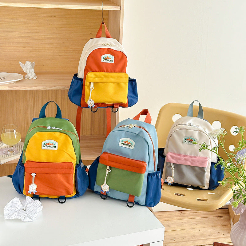 Cute Color-Block Kids Backpack for Kindergarten Travel Fun!!
