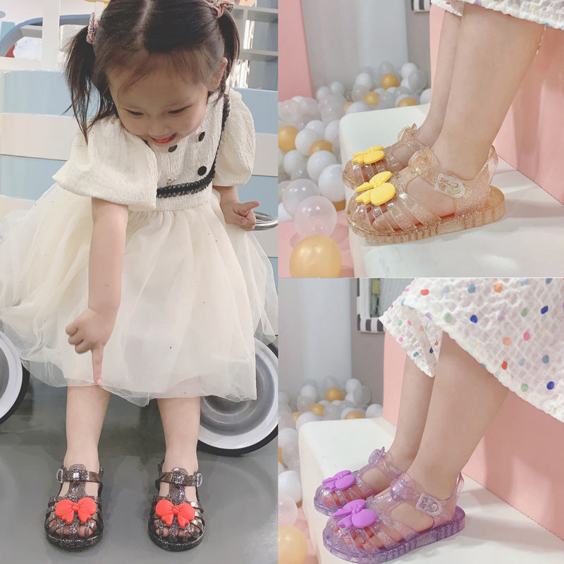 Girls Bow Jelly Crystal Sandals – Princess Soft Sole Shoes