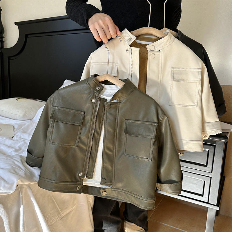 Boys’ Korean-Style Leather Jacket