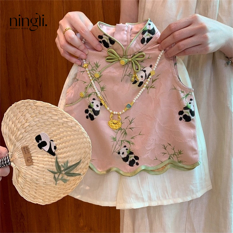 Girls’ Chinese Style Baby Set – Vest & Pants 2025