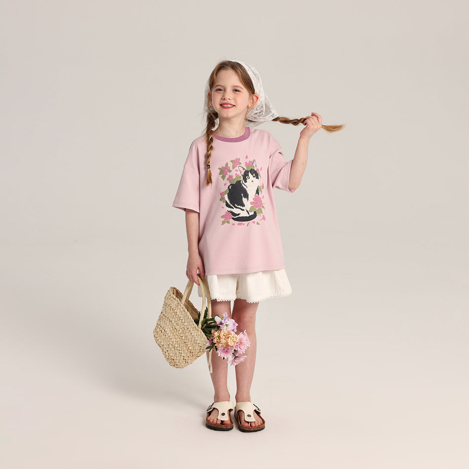 Pudding Haru Girls’ Cartoon Summer Short-Sleeve Tee