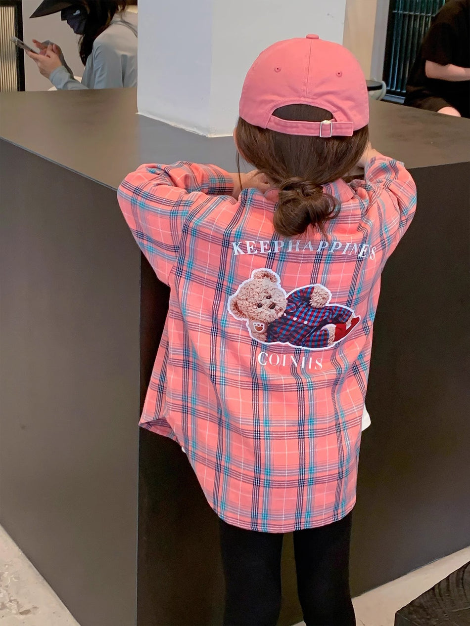 Girls' Plaid Shirt Long Sleeve 2025 Spring Fall Top