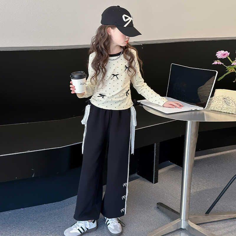 Girls Bow Design Long-Sleeve Autumn T-Shirt