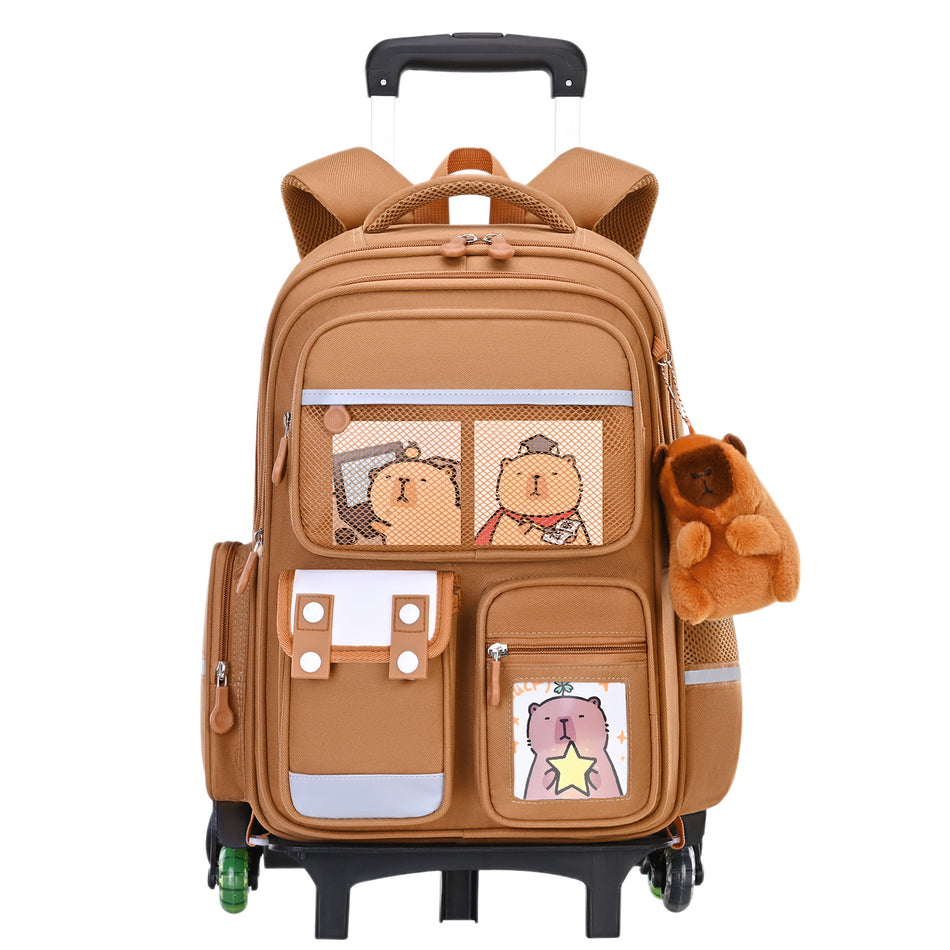 Capybara Astronaut Waterproof Trolley School Backpack Kids!