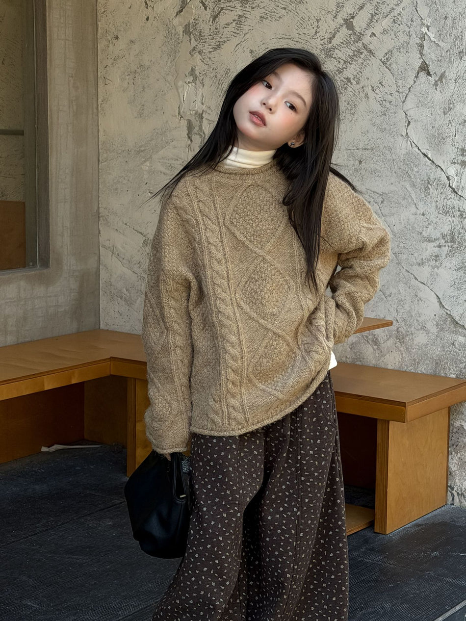 Flower and Hunt Girls' Korean Style Thick Cable Knit Winter Sweater