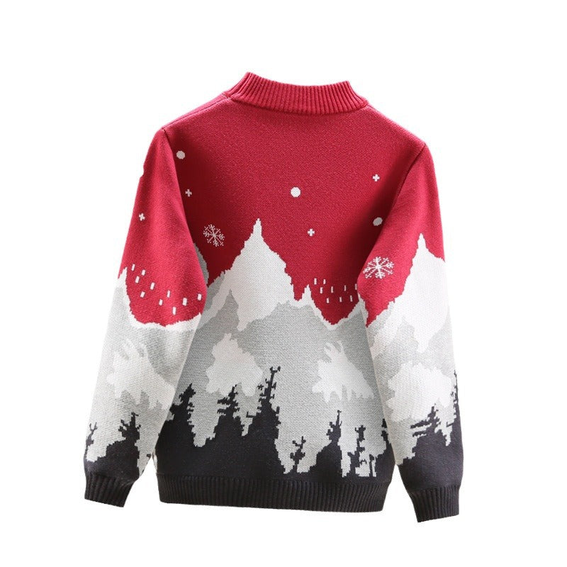 Boys Fleece-Lined Winter Knit Sweater – Snow Deer 2025