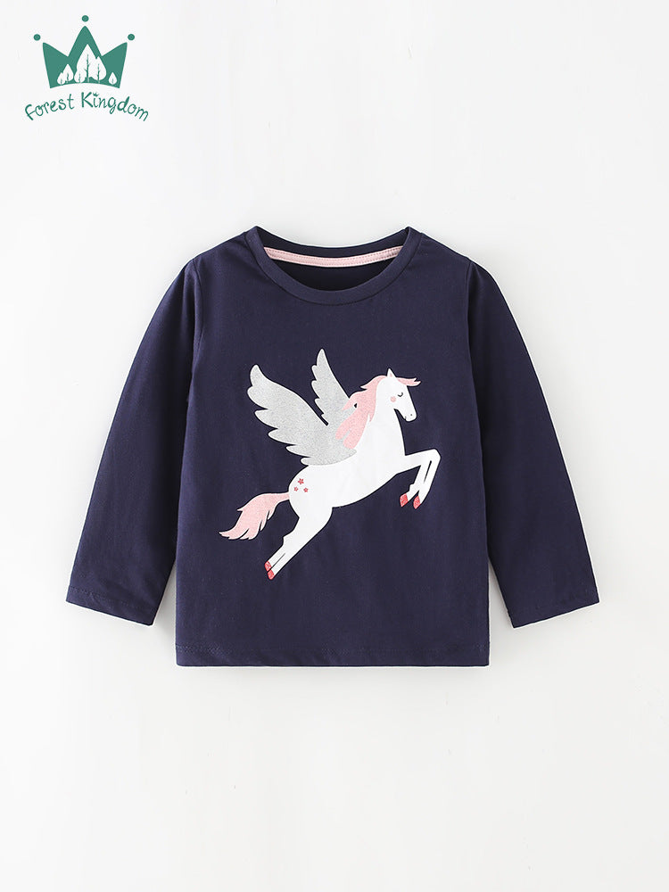 Girls Long Sleeve TShirt 2023 Autumn Cartoon Style Top Kidss