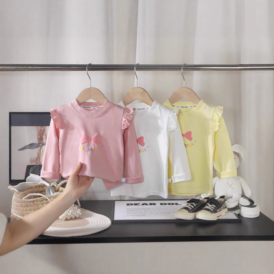 Girls Ruffled Cotton Long Sleeve T-Shirt Spring Top