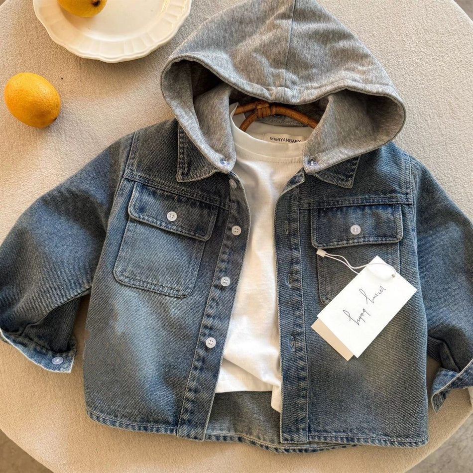 2025 Boys’ Hooded Denim Jacket – Spring Trendy Denim
