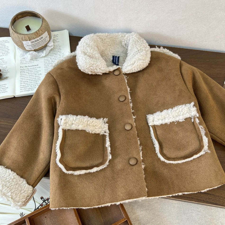 2025 Kids’ Cashmere Jacket – Fleece-Lined Winter Coat
