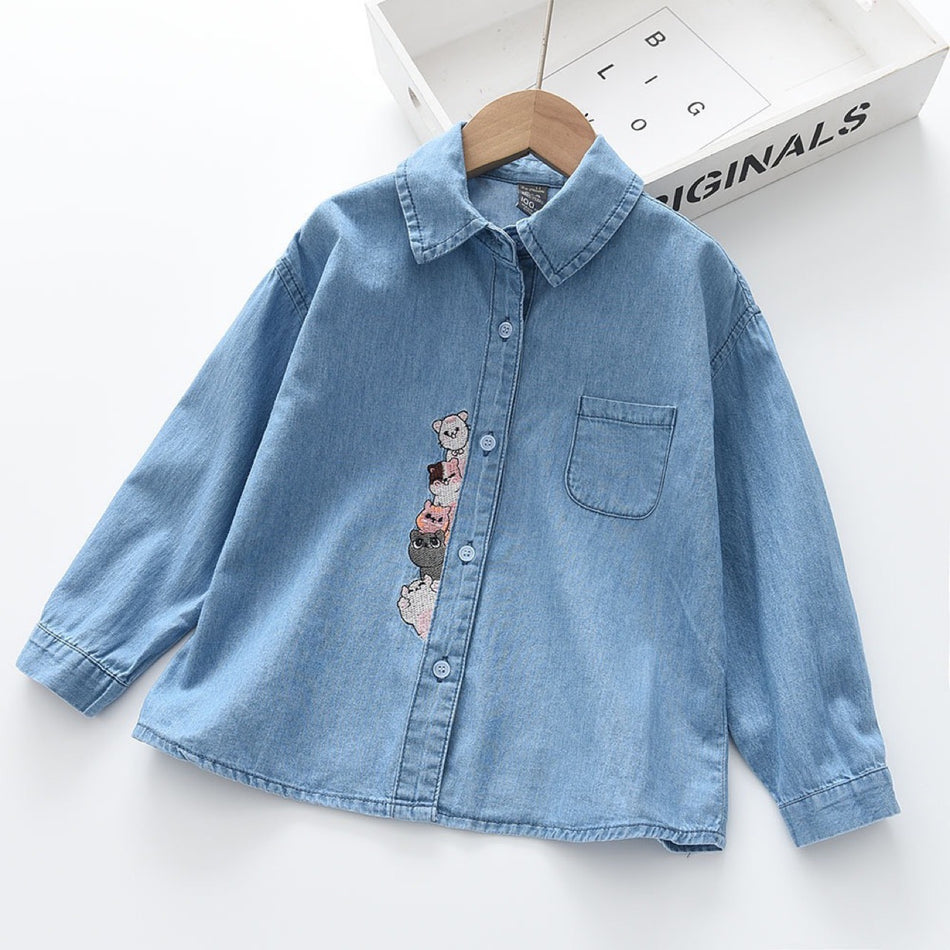 Girls Thin Denim Long-Sleeve Shirt