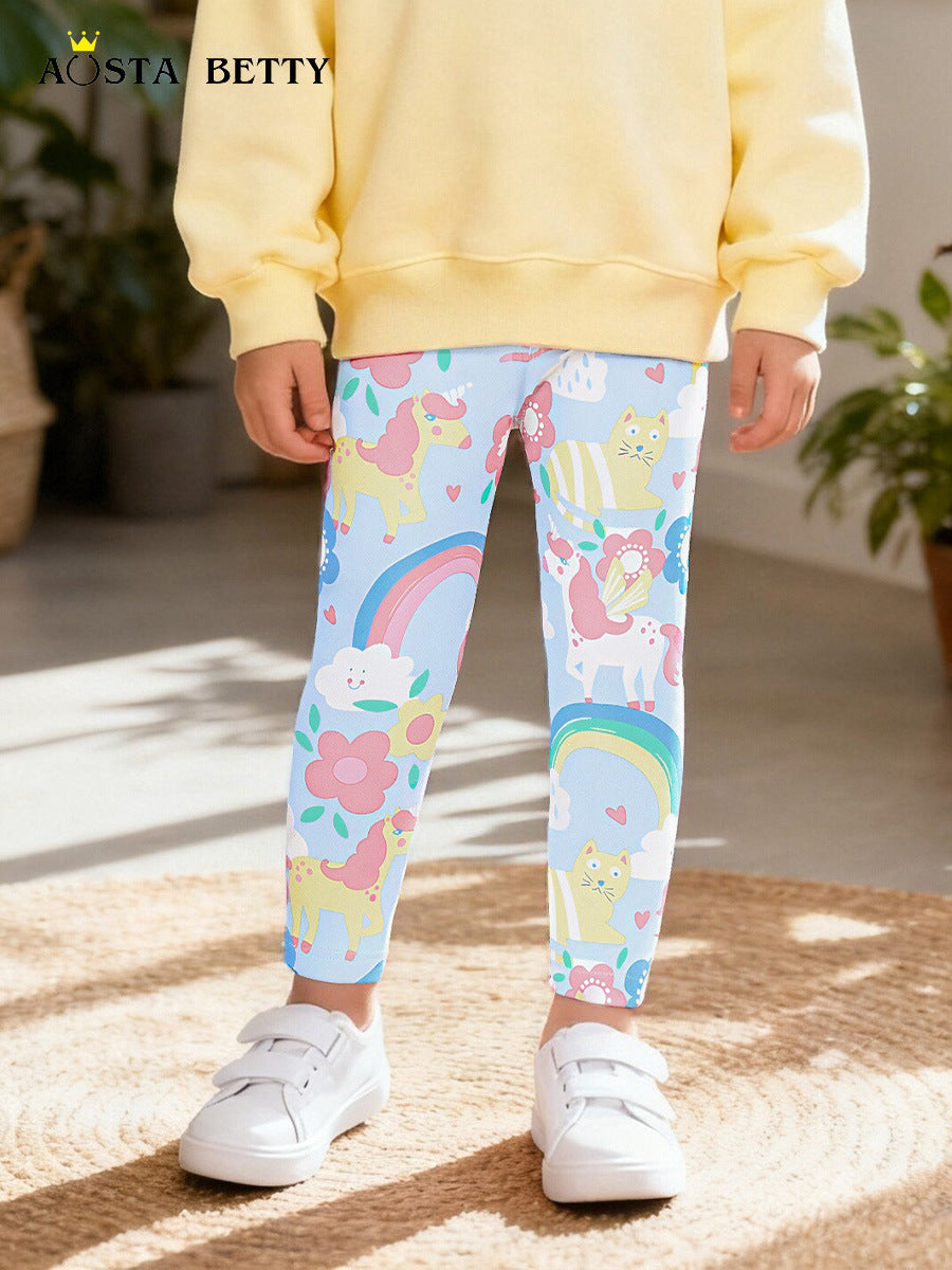 Girls European-Style Unicorn Leggings