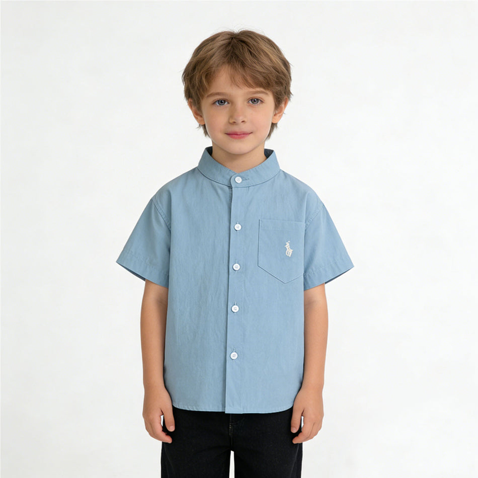Boys Korean Style Stand Collar Solid Summer Shirt Top Kids!!