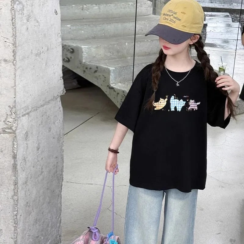 Girls’ Summer Cotton T-Shirt 2025 – Stylish Loose Top