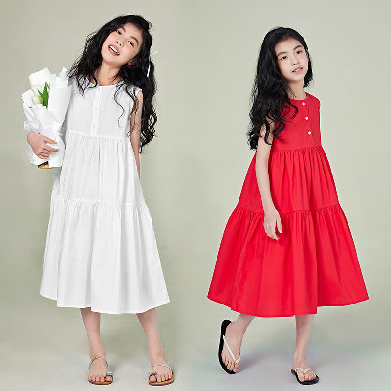 Girls' Cotton Sleeveless Beach Dress – Summer Holiday Look