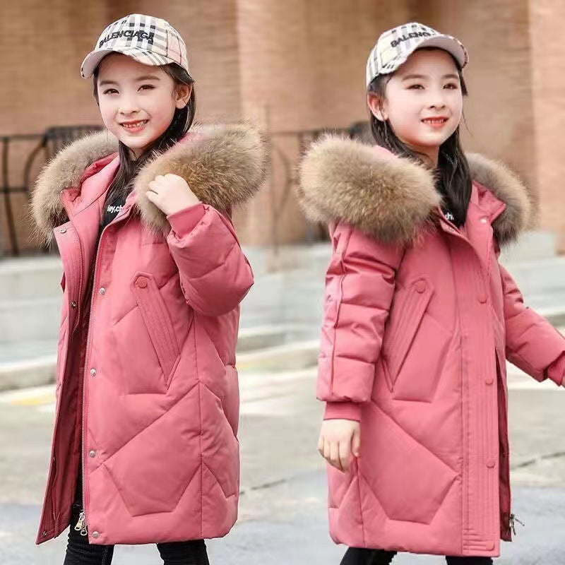 Girls’ Mid-Length Thick Cotton Coat