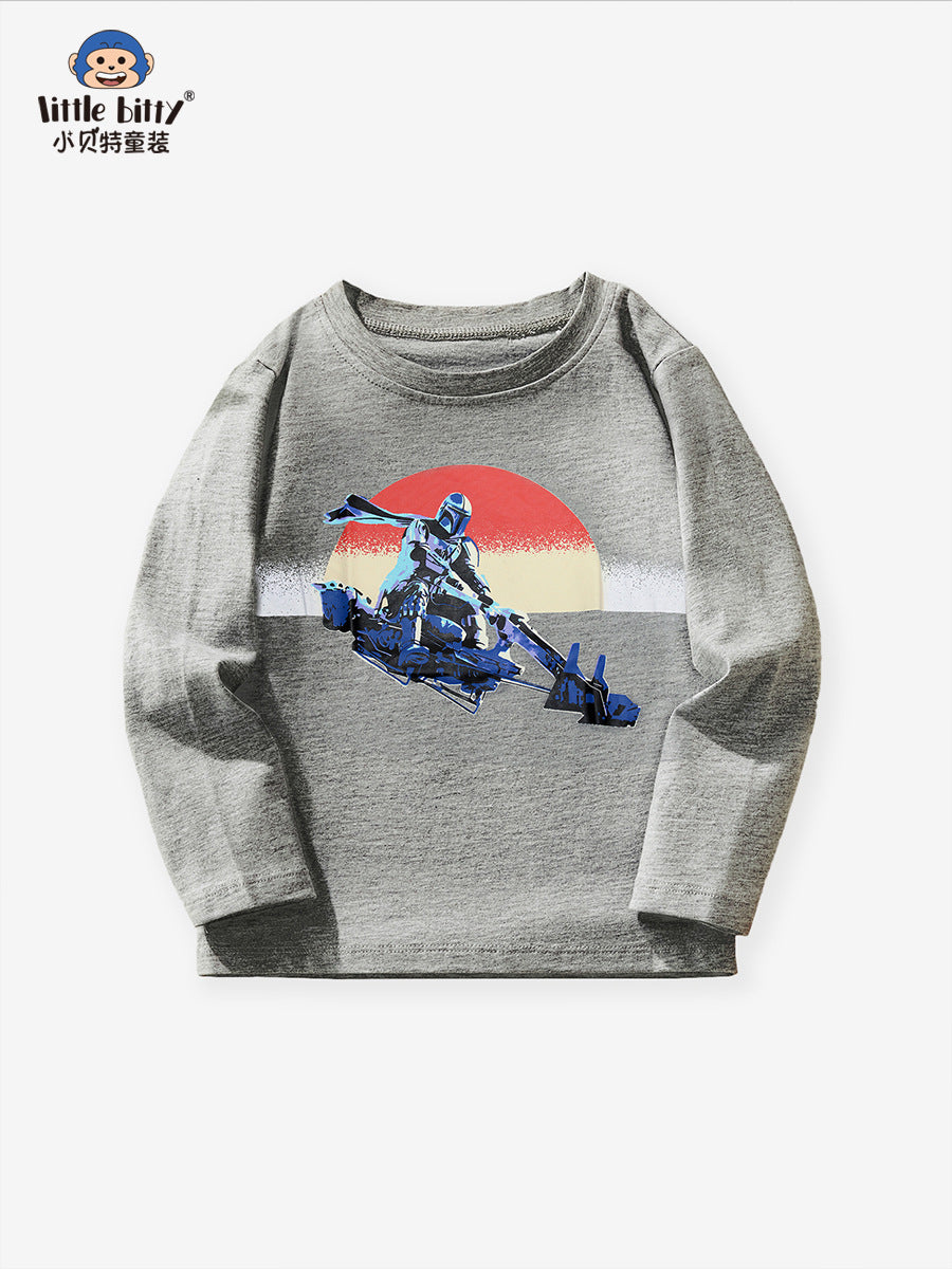 Cross-Border Boys Long-Sleeved T-Shirts Print Round Neck!