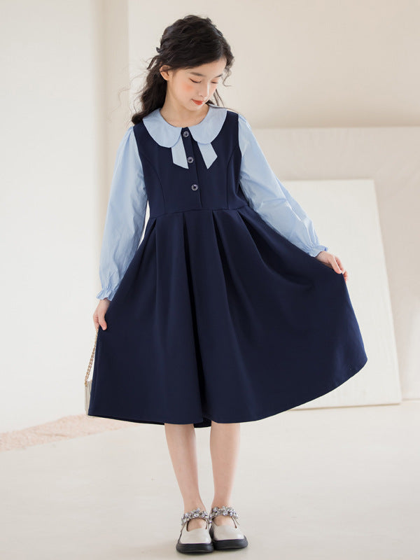 Parent-Child Girls Long Sleeve Preppy Princess Dress 2025