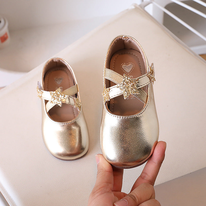Girls Leather Princess Dance Shoes Star Detail Kids Dress Shoes