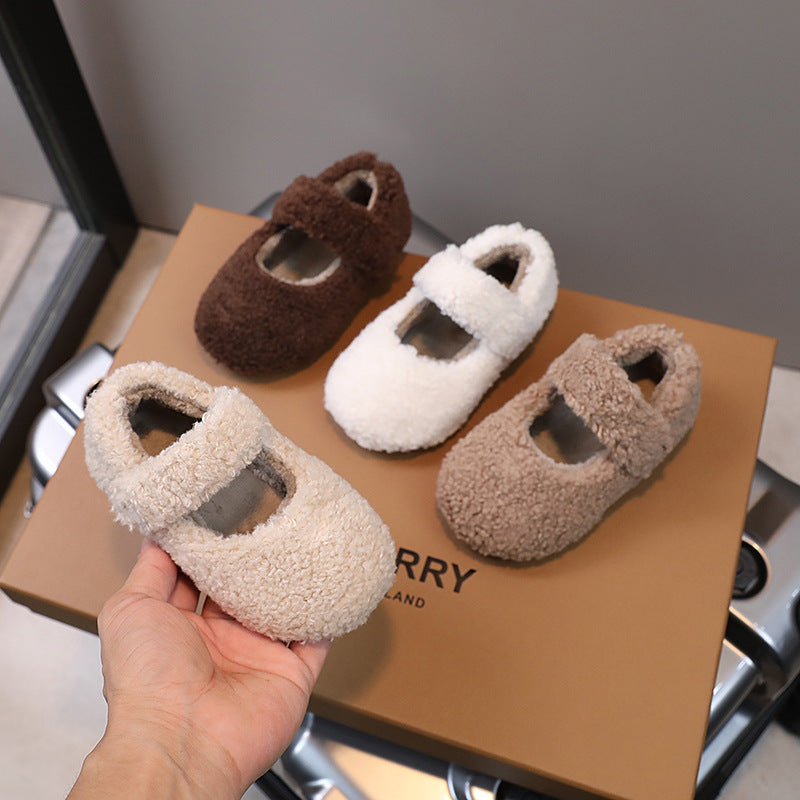 Girls’ Plush Furry Shoes Winter Warm Cotton Kids Shoes