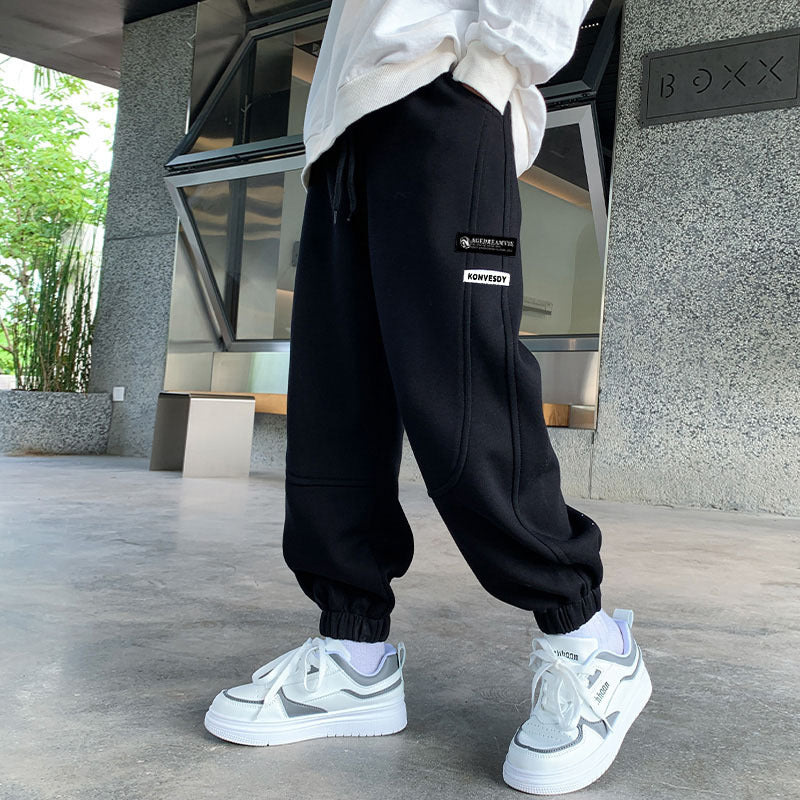 Boys Fleece-Lined Thickened Casual Pants Spring Autumn Winter