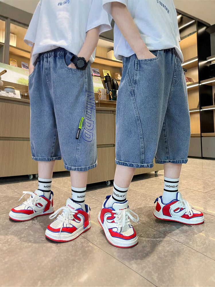 Boys Loose Over Knee Denim Shorts Summer Style Older Kids