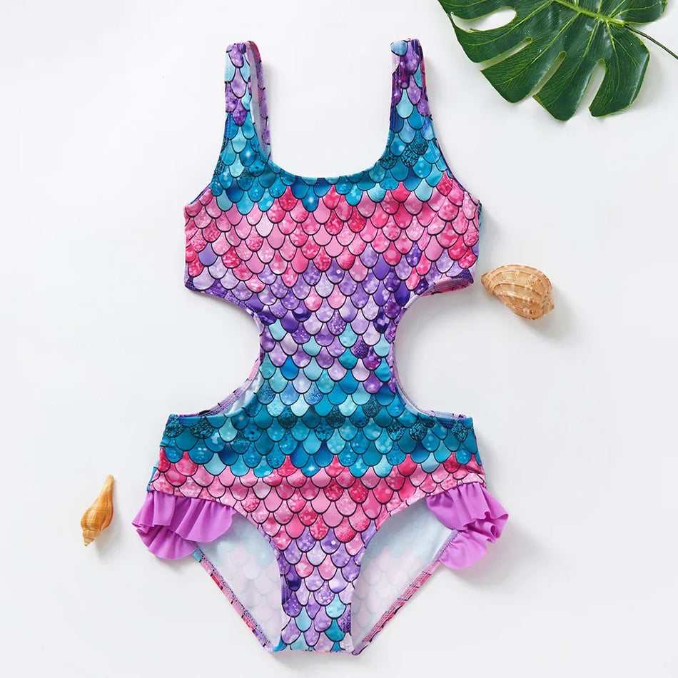 Girls’ Fish Scale Swimsuit – Gradient Mermaid Style 🌊