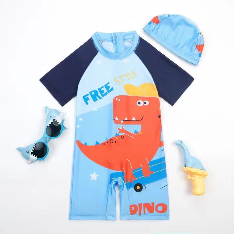 Cartoon Boys’ One-Piece Swimsuit – Quick-Dry & Cute