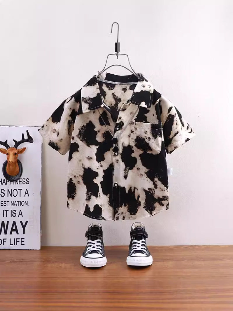 Boys Summer Short Sleeve Casual Shirt Hong Kong Style