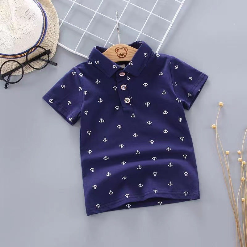 Summer Cotton Polo T-Shirt Boys Small Floral Anchor Top