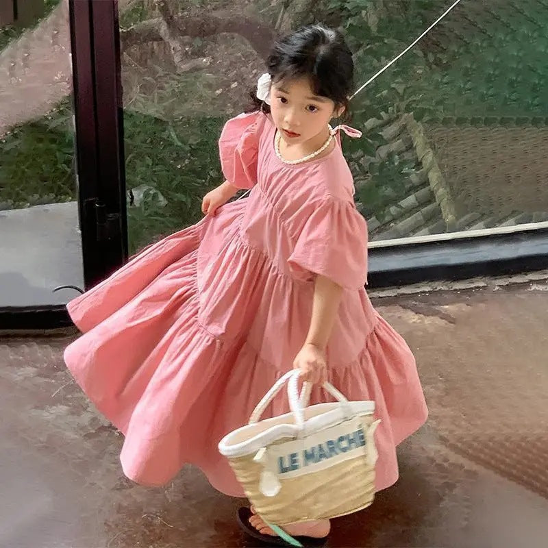 "Girls' Puff Sleeve Tutu Dress – Princess Style Summer Dress"