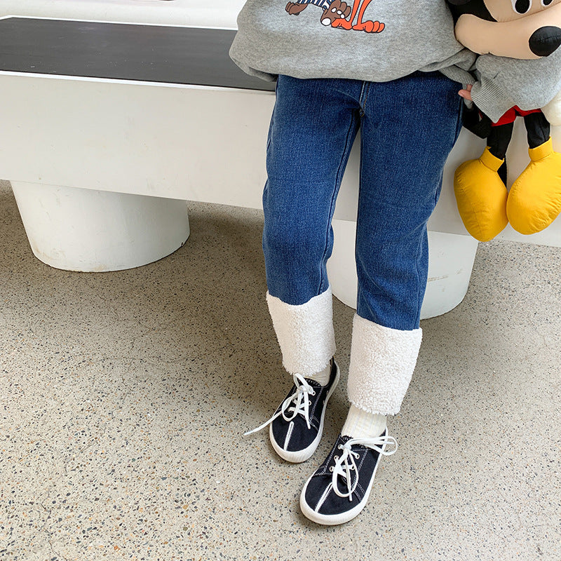 Girls’ Velvet Lined Jeans – Slim Straight Contrast