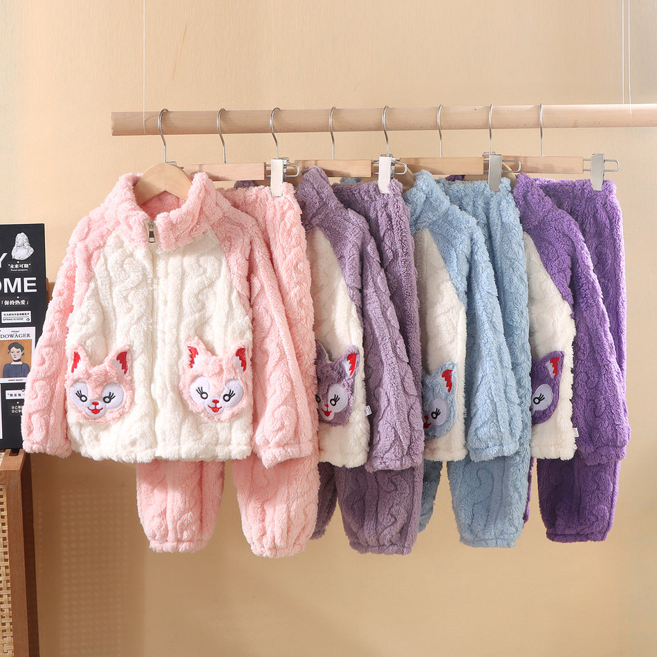 Kids Winter Coral Velvet Pajama Set – Thick Warm Home Wear