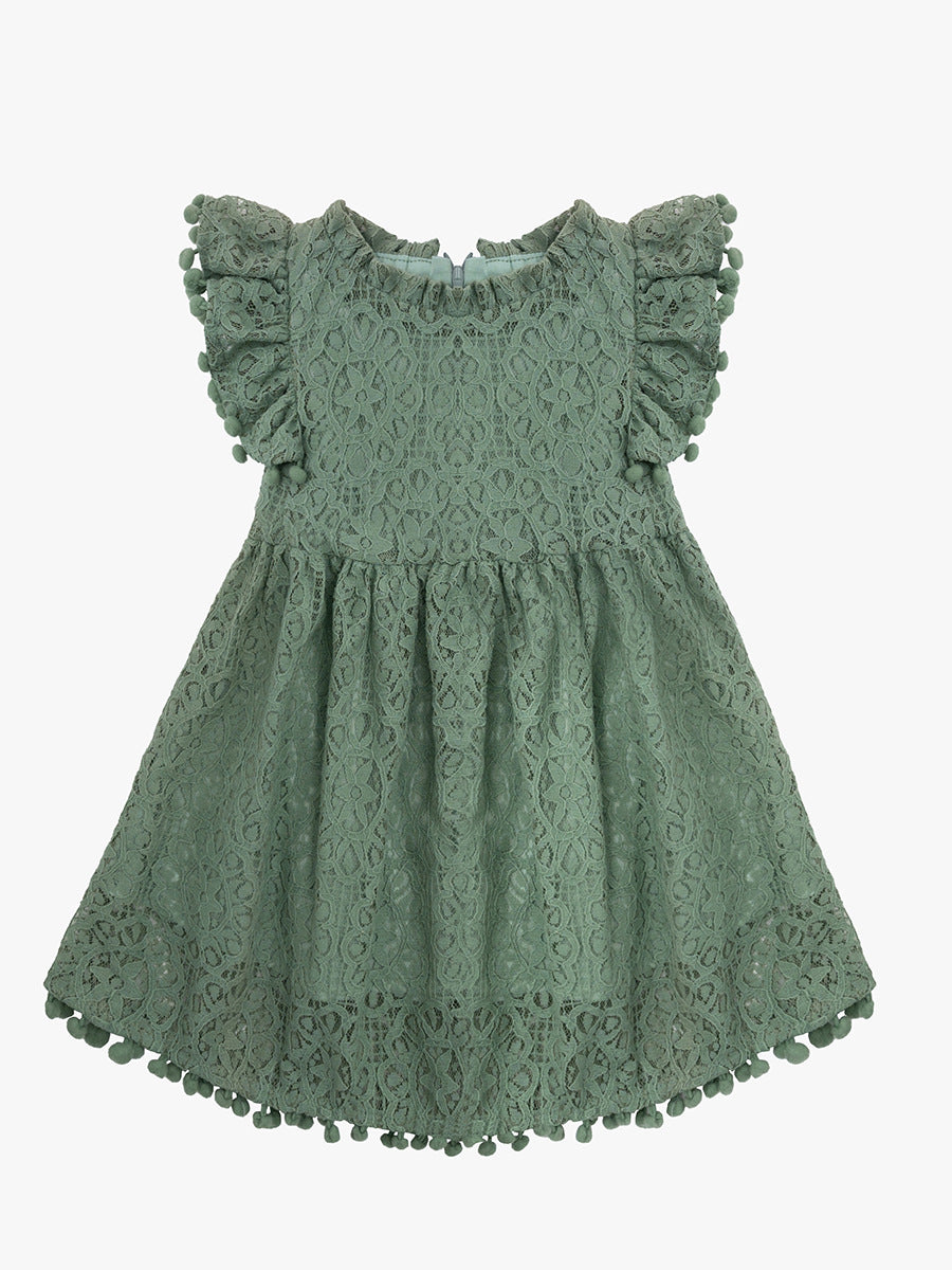 Girls Summer Lace Princess Dress Flying Sleeve 2024