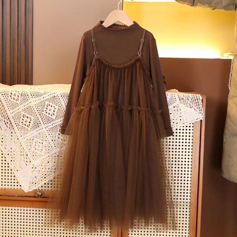 Girls' Mesh Sling Dress Set – Spring/Summer Two-Piece