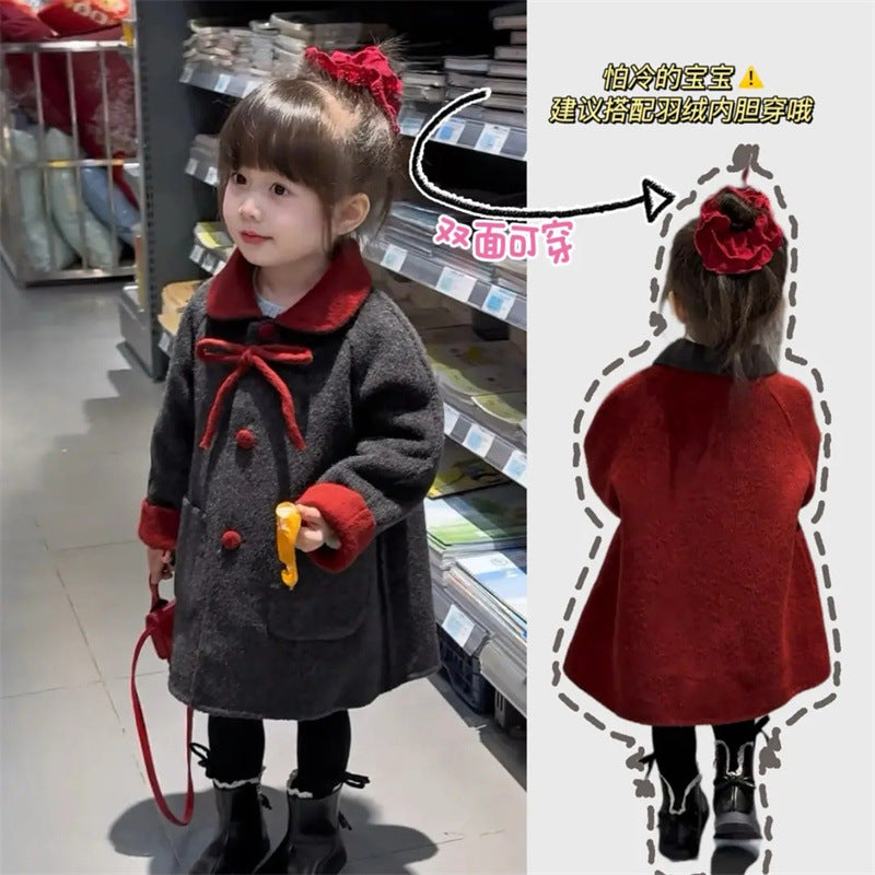 Sweet Little Chef Girls Coat Autumn Winter Reversible Woolen Korean