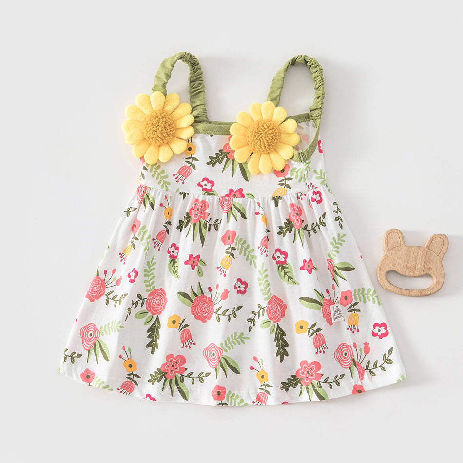 Baby Girls Floral Cotton Suspender Princess Dress