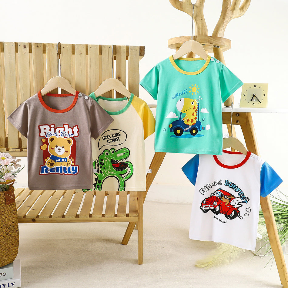 Korean Style Kids Cartoon Cotton Half Sleeve T Shirt Top Wear
