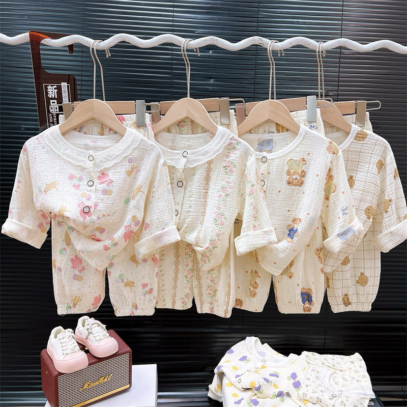 Kids Summer Cotton Pajama Set – Double-Layer Muslin, Class A Safety
