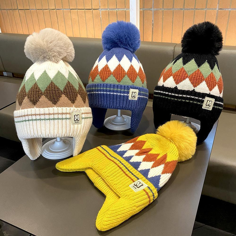2025 Winter Warm Children's Hat Knitted Wool Velvet Ear Hats