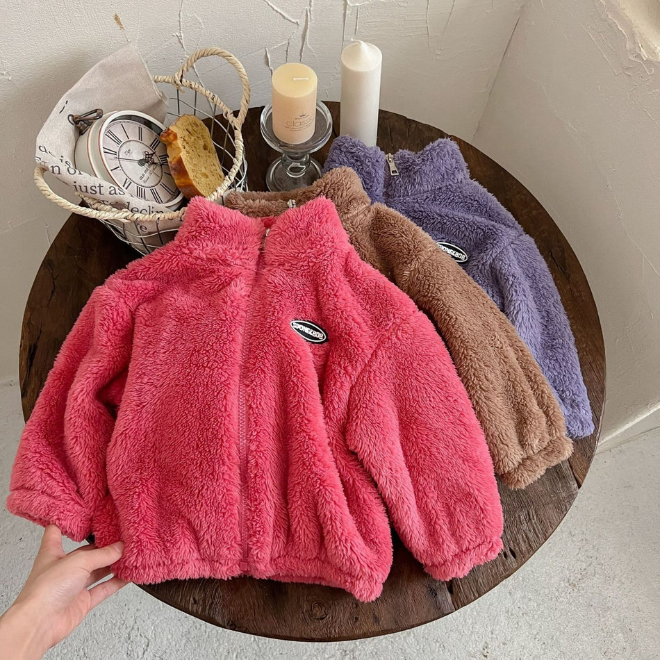 Kids’ Fleece-Lined Cardigan – Double-Sided Winter Warm Jacket