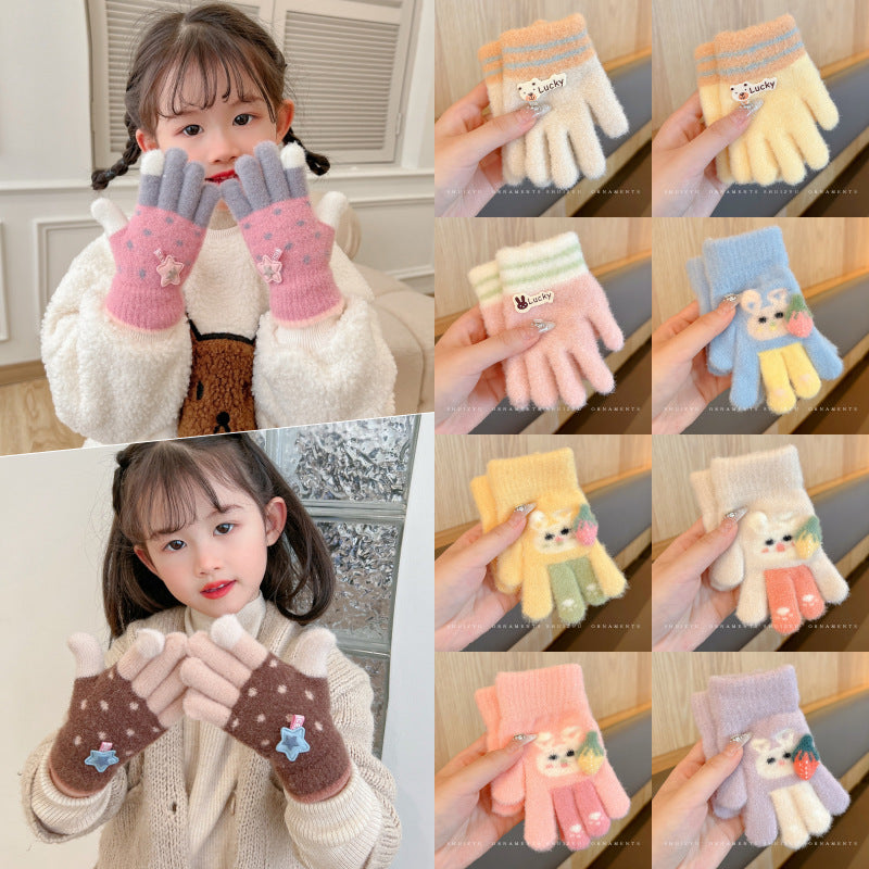 Kidsrens Five Finger Warm Winter Plush Gloves Boys Girls Up