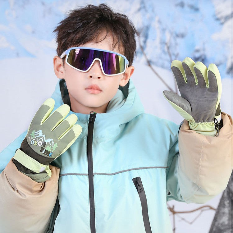 Kids Ski Gloves Waterproof Winter Warm Thickened Gloves
