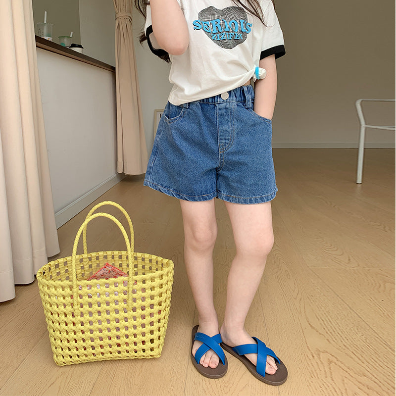 Emo Beibei Girls Cotton Denim Shorts Korean Summer Pants