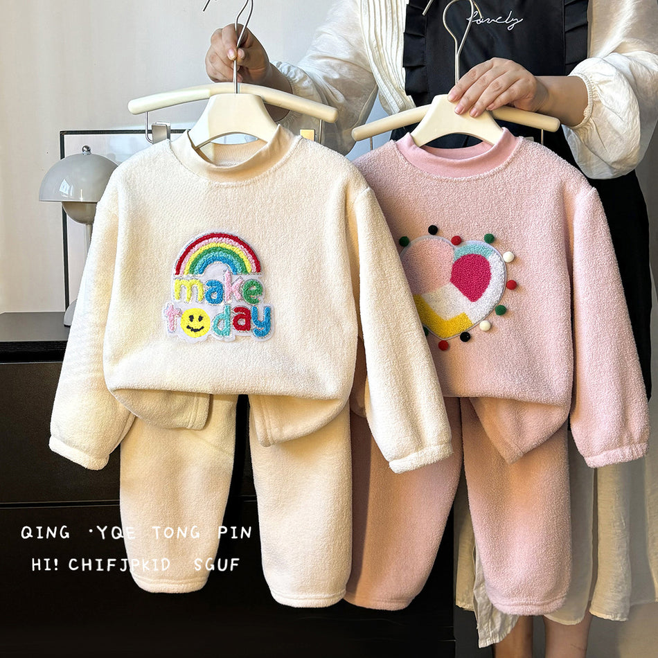 Velvet Thickened Kids Pajama Set Winter Warm Clothes