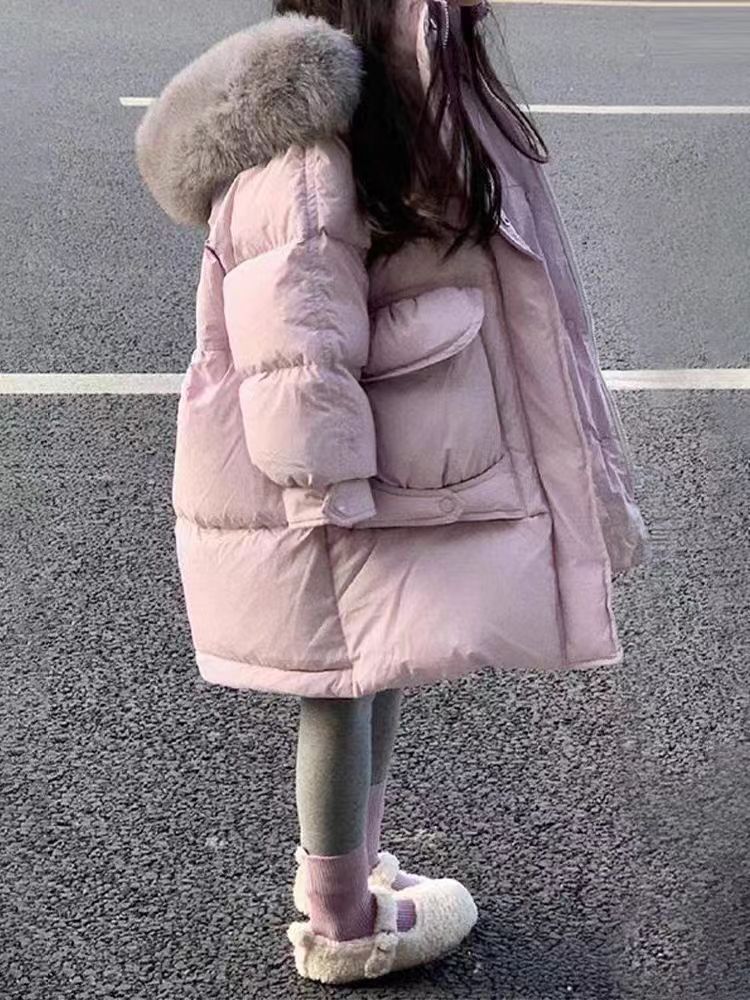 Girls Fur Collar Hooded Cotton Jacket 2025 Warm Coat